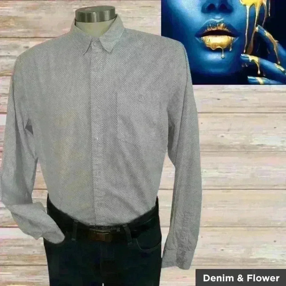 Denim & Flower Ricky Singh White Men’s Shirt Long Sleeve Button Up Shirt Sz XL